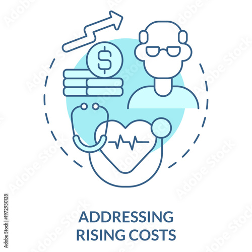 Addressing Rising Costs: Depicting rising healthcare and financial concerns in a symbolic representation, with focus on elderly care and economic impact.