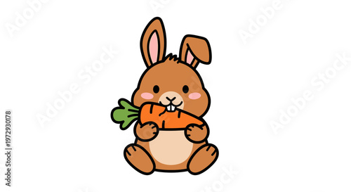 A cute brown rabbit eating a carrot outdoors happily alone