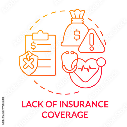 Lack of Insurance Coverage: An illustrative composition conveys the concept of inadequate insurance coverage, represented by symbolic elements that evoke financial insecurity and health concerns.
