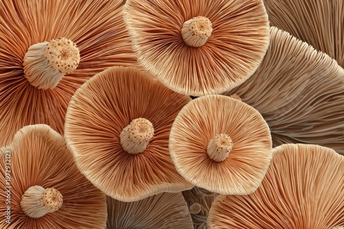 Close-up view of mushroom gills, revealing intricate patterns and textures.