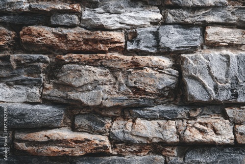 Rough Hewn Stone Wall Texture Background Close Up.