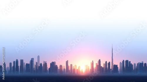 Stunning City Skyline at Sunset with Silhouetted Skyscrapers and Vibrant Colors in the Sky