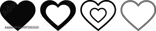 Collection of heart silhouette and outline icons in different styles representing love romance valentine day charity health support and relationship