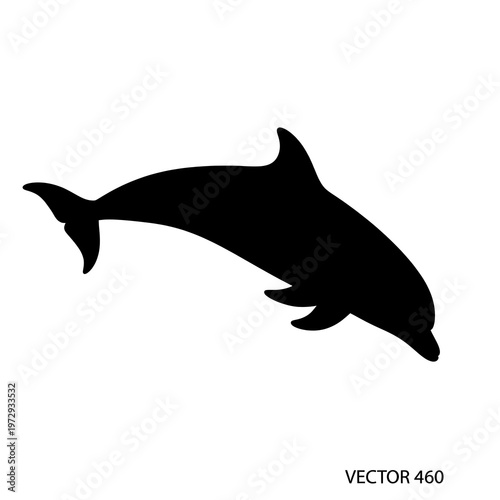 Black dolphin silhouette swimming vector icon.