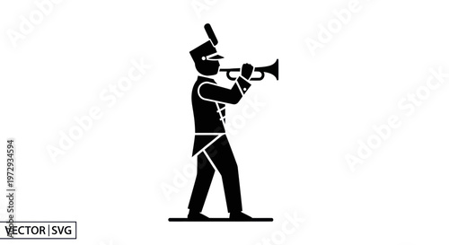 Marching Band Musician Playing Trumpet Silhouette Icon