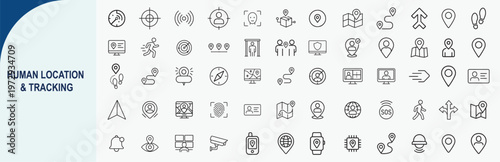 Human location and tracking line icons set for navigation and gps