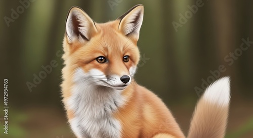 Red Fox Sitting in Forest Environment.