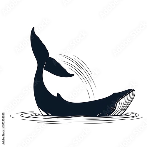 Whale jumping out of water illustration.