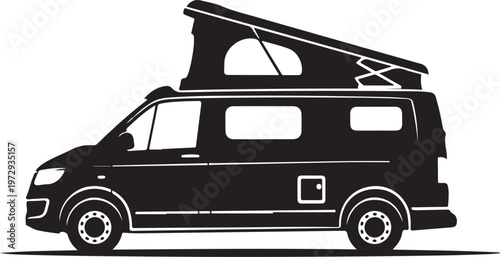 Black camper van with pop up roof pop-up roof silhouette