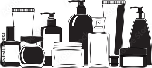 Black and white traced cosmetic products cosmetics