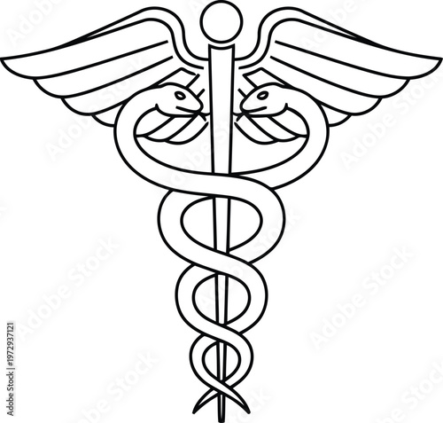 Medical caduceus symbol with snakes and wings