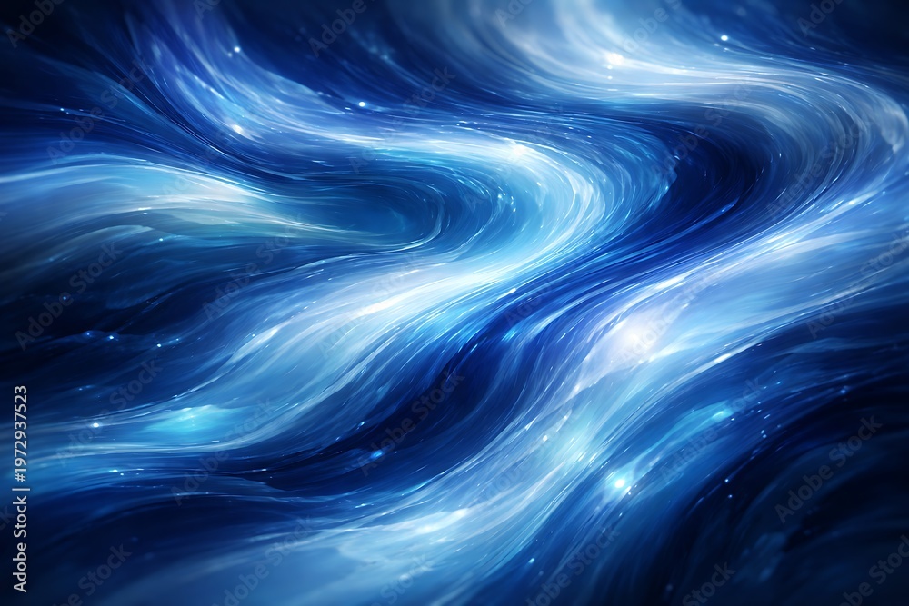 Fototapeta premium Abstract blue swirling waves with bright lights on a dark background