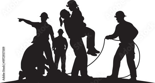 Silhouette of people rescuing a person with a rope