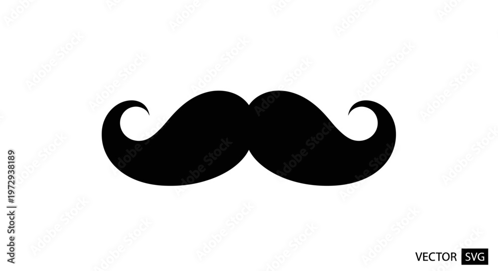 Obraz premium Black handlebar mustache icon, simple vector graphic on white background.