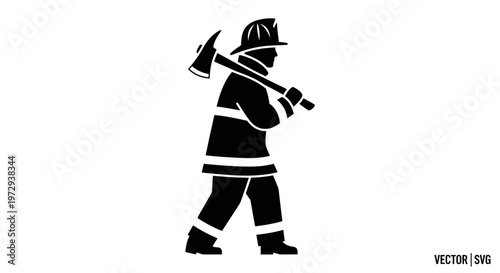 Firefighter Silhouette with Axe on Shoulder - Emergency Rescue Icon