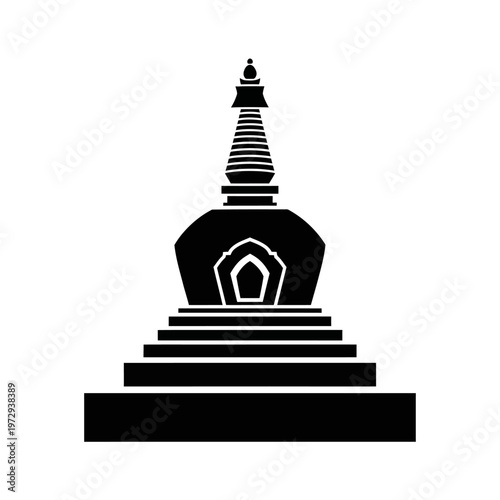 Buddhist Stupa Temple Black Minimal Flat Vector Icon Illustration