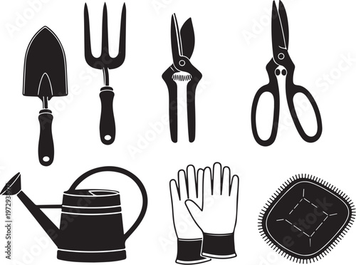 Black and white gardening tools garden tools shovel