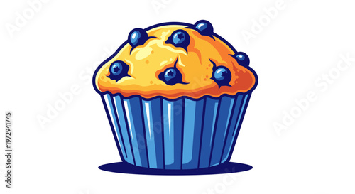 Delicious Blueberry Muffin with Blue Wrapper, Isolated on White Background