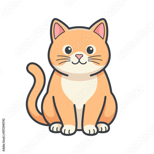 Cute cartoon orange cat sitting down.