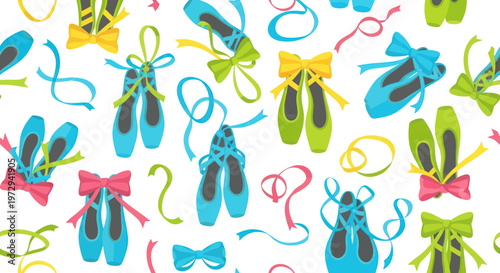 Ballet Shoes Pattern: Pointe Shoes, Ribbons, Bows - Dance, Art, Performance