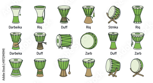 Collection of Middle Eastern Drums: Darbuka, Duff, Riq, Zarb, Strnka