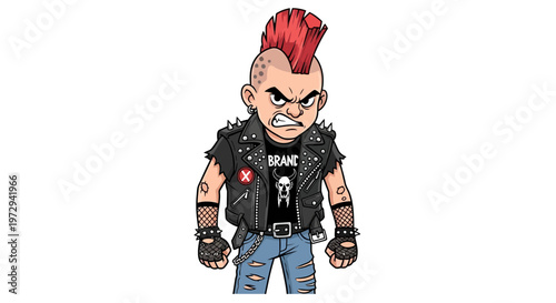 Angry punk kid with mohawk and leather jacket