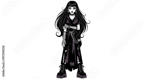 Gothic Girl in Black Dress and Boots