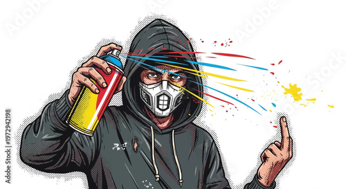 Graffiti artist with spray can and mask