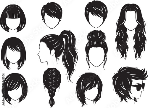 Black and white hairstyles silhouettes faces
