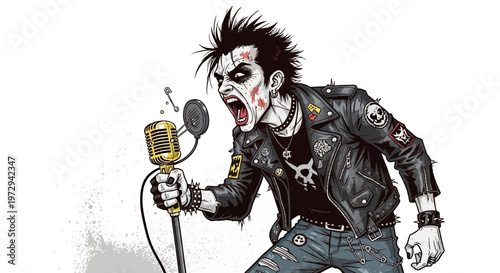 Punk Rock Singer Screaming into Microphone