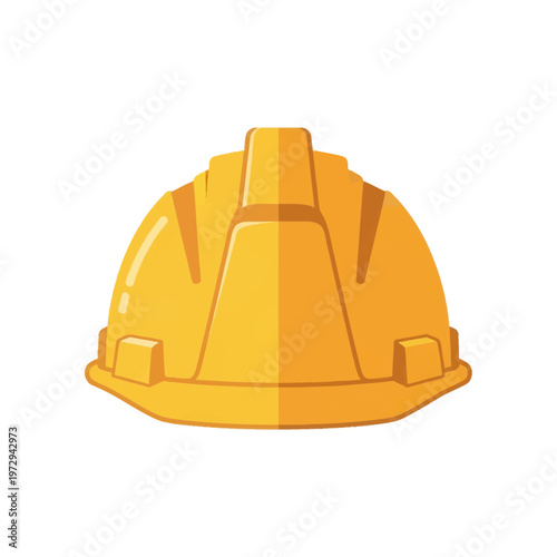 Front view of a yellow industrial safety helmet or hard hat vector illustration isolated on white background for construction, engineering, and occupational safety projects.