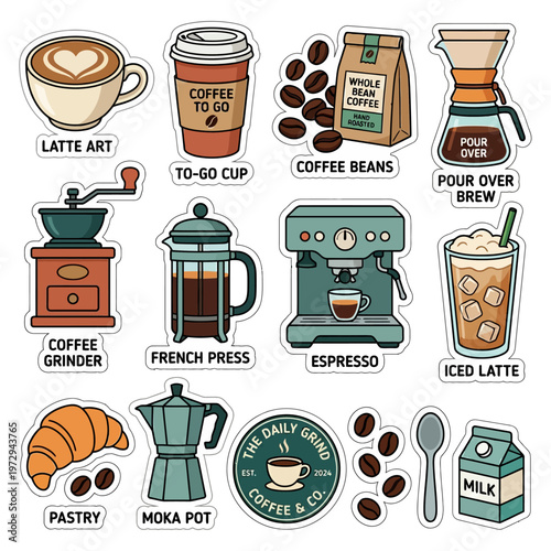 Coffee and coffee making methods icons.