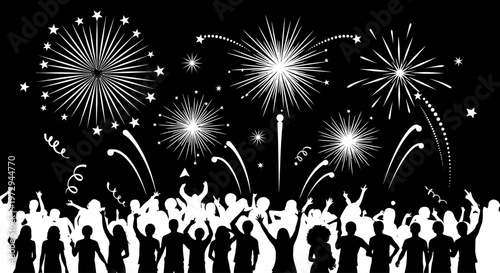 Celebration Crowd Cheering Fireworks Display Night Sky