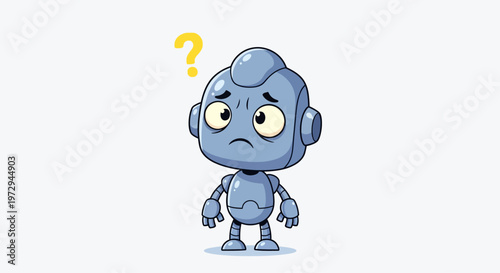 Confused robot with question mark, cartoon character, pixel art style