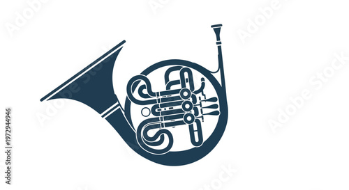 French Horn Silhouette - Vector Illustration of a Brass Musical Instrument