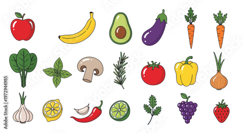 Fresh Fruits and Vegetables Collection - Healthy Food Icons
