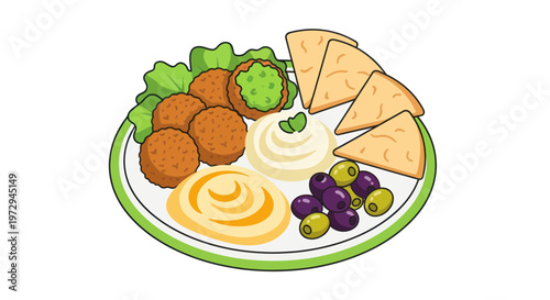 Delicious Falafel Platter with Hummus, Olives, and Pita Bread - Healthy Middle Eastern Food