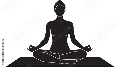Vector illustration of a woman sitting in a lotus pose silhouette for yoga and meditation relaxation symbolizing zen health and spiritual peace