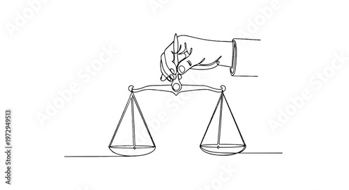 Balance, justice, scales, hand, weighing, equilibrium, line art, vector