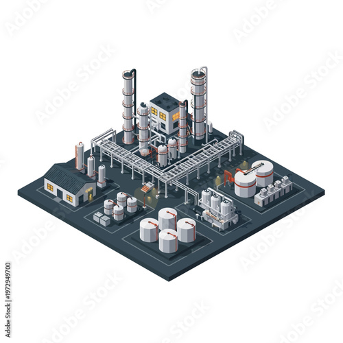Industrial Chemical Plant with Complex Infrastructure and Storage Tanks.