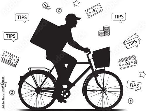 Bicycle delivery person with tips money