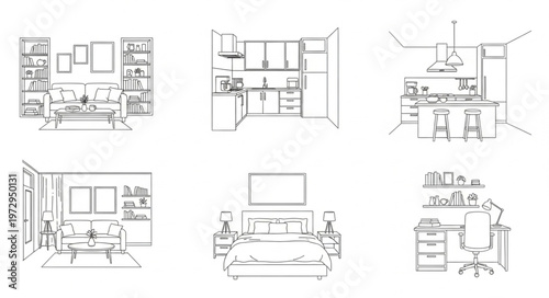 Diverse Interior Layouts - A Collection of Architectural Sketches.