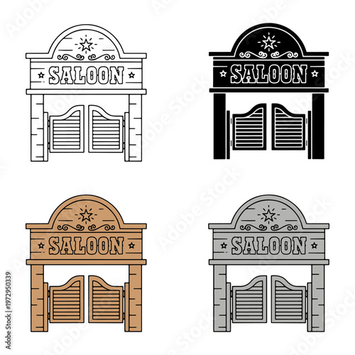 Set of western saloon door signs vector illustration