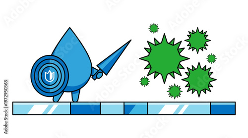 Water Drop Warrior Fighting Viruses and Germs Illustration
