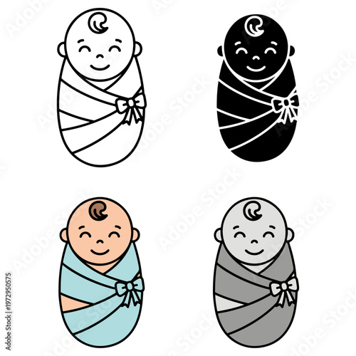 swaddled babies in different skin tones and colors vector illustration