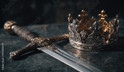 Ancient Royal Sword and Crown Symbolizing Power and Authority.