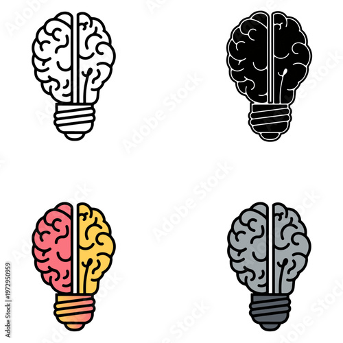 brain lightbulb idea concept flat design vector illustration