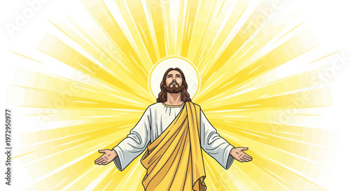 Jesus Christ Radiating Divine Light, Religious Symbol of Hope and Salvation