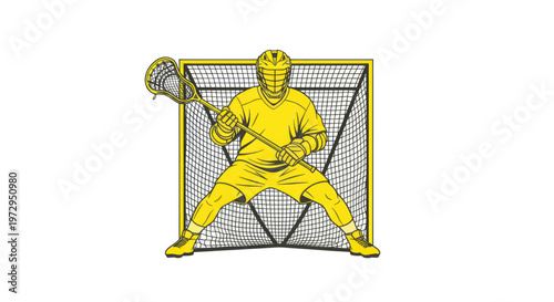 Lacrosse goalie defending net, yellow silhouette illustration