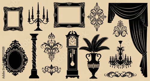 Elegant Antique Decor Collection - Frames, Candelabra, Clock, and More.